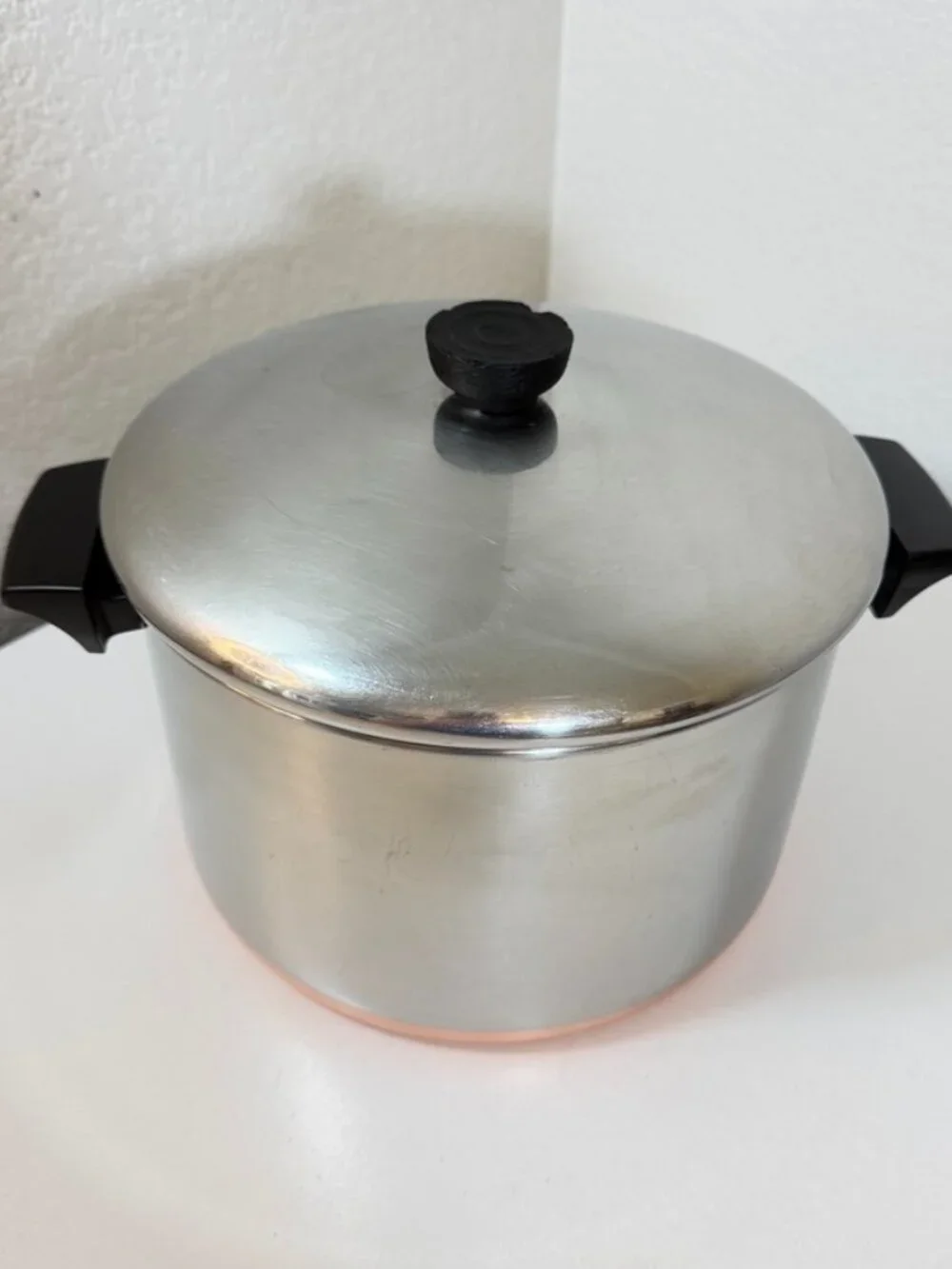 Vintage Revere Ware 6 QT -96f Stock Pot w/ Lid Copper Clad 1801 Clinton ILL USA